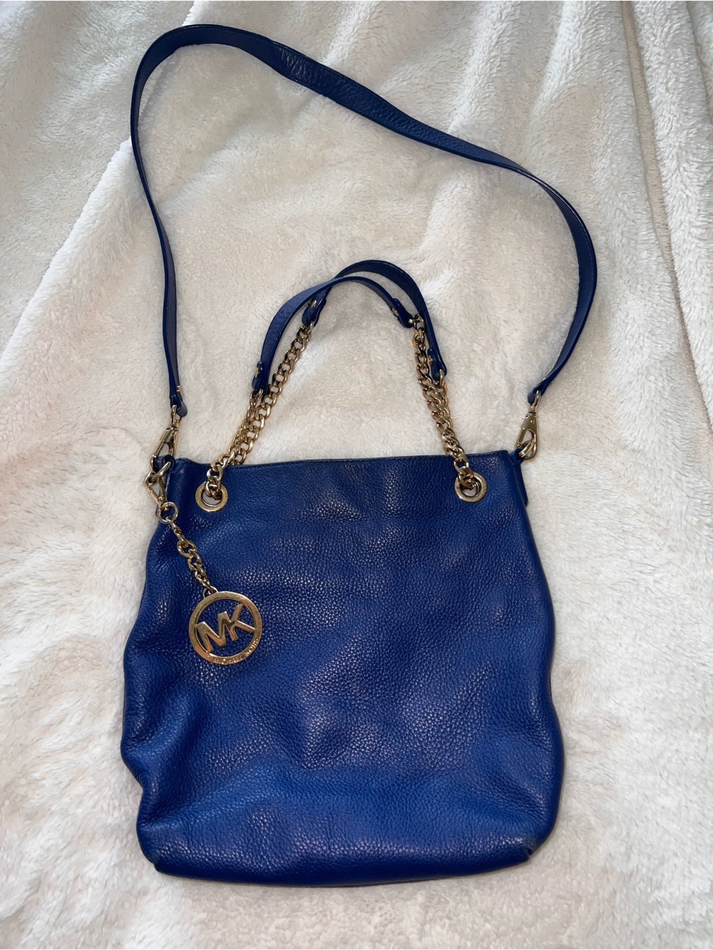 Michael Kors Royal Blue Pebbled Leather Chain Shoulder Bag